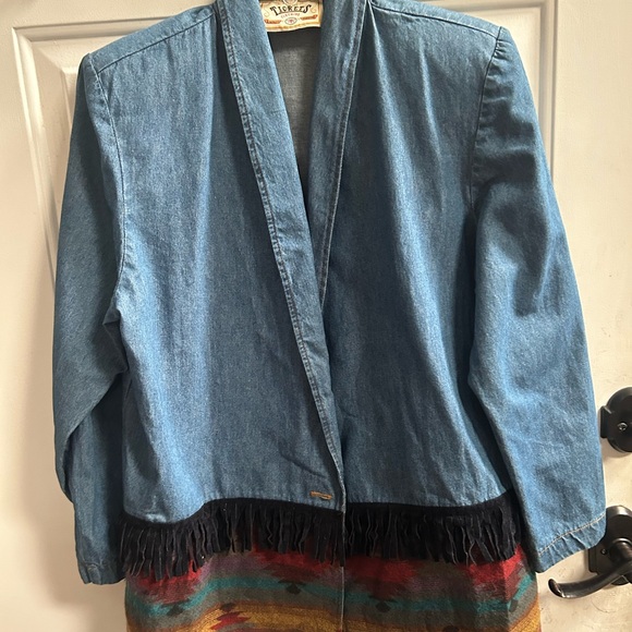 Vintage Tickets Clothing  Denim Fringe  Argyle Western Jacket Sz M new, no tag - Picture 1 of 13